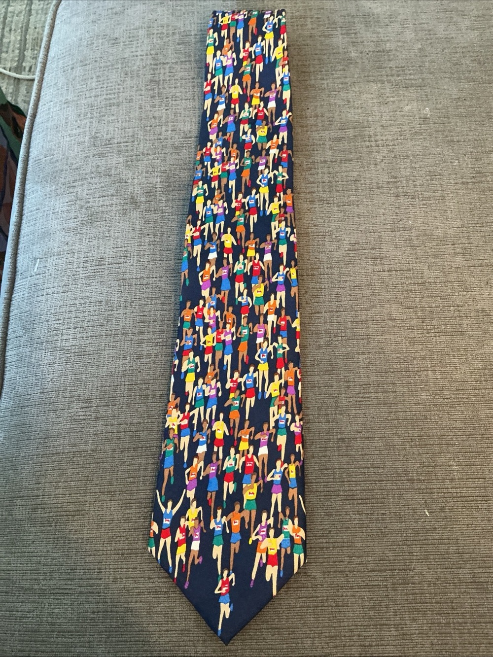 Alynn 'Marathon' Runner Print Silk Tie - Multicolor on Navy